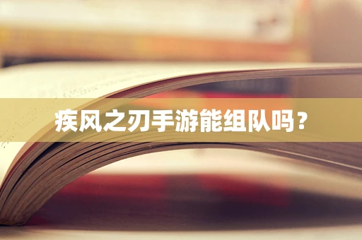 疾风之刃手游能组队吗？